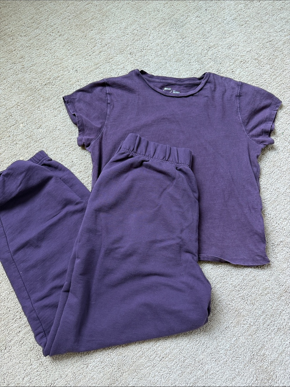aerie Deep Purple Short Sleeve Top & Matching Pants Set